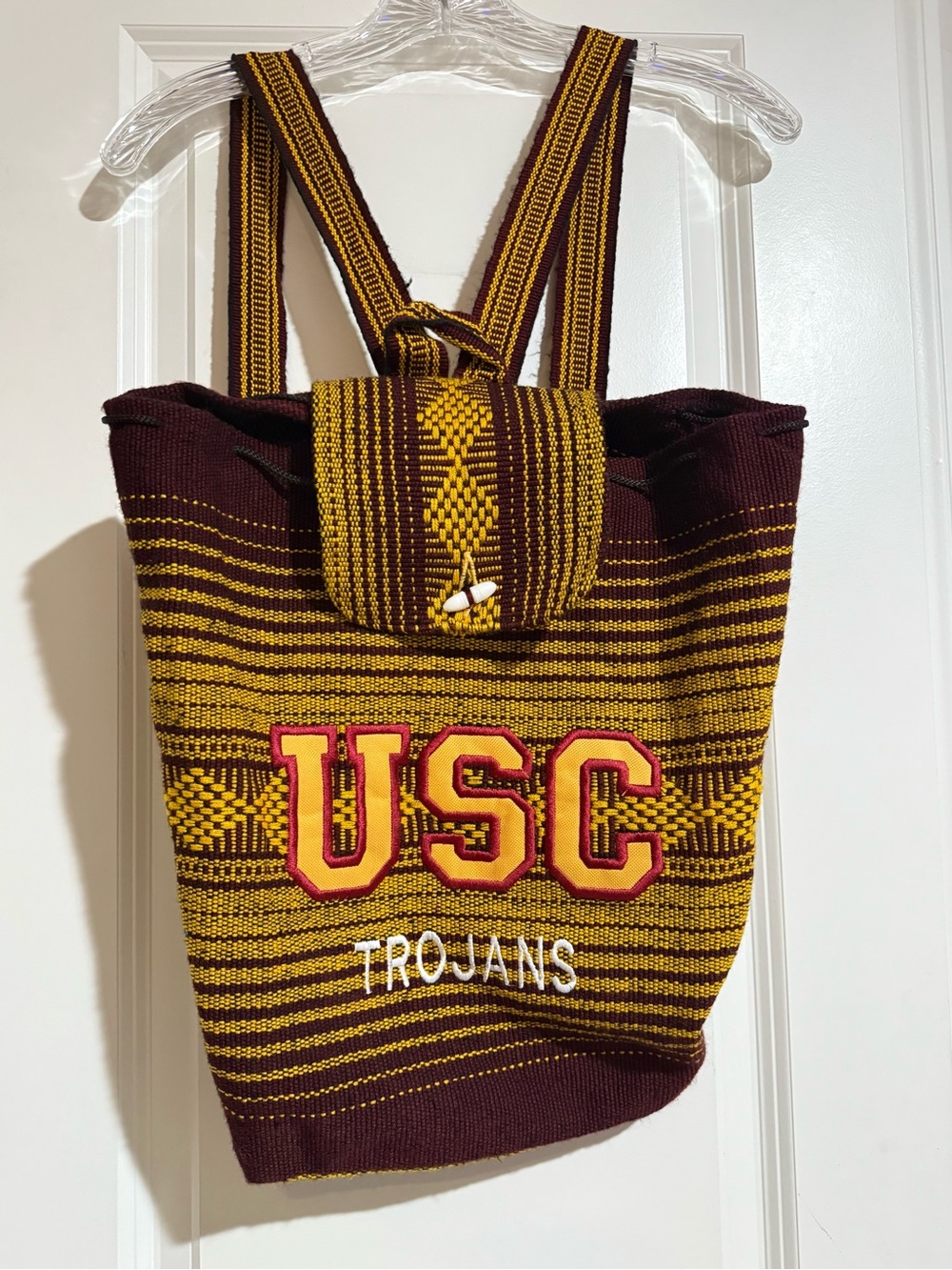 Trojans Maroon & Gold Woven Backpack Tote